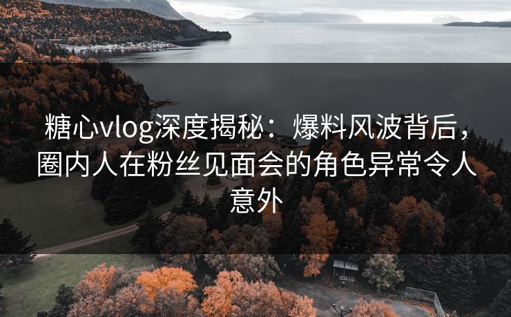 糖心vlog深度揭秘：爆料风波背后，圈内人在粉丝见面会的角色异常令人意外